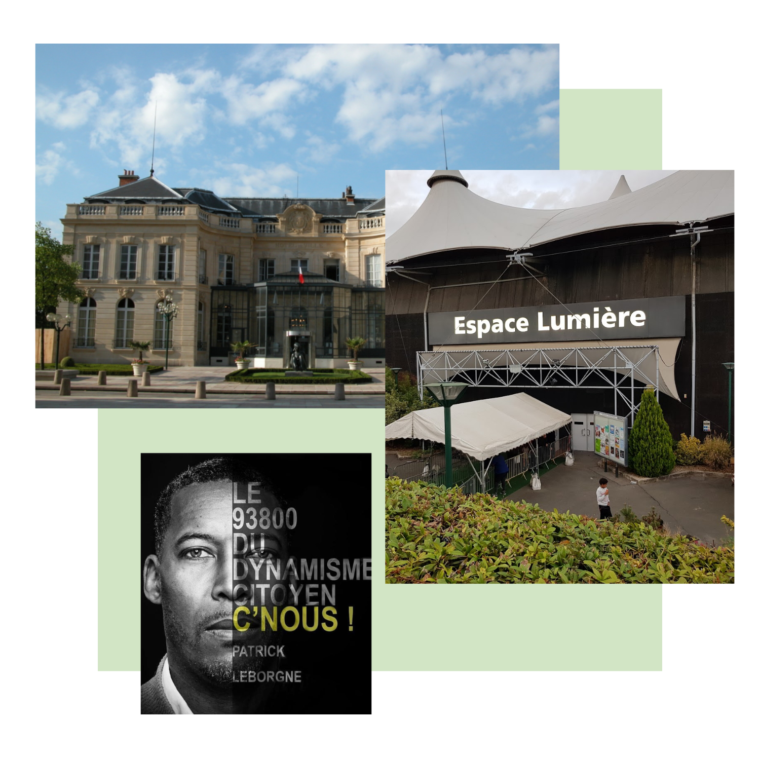 Expérience professionnelle, associative, syndicale, entrepreneuriale Épinay-sur-Seine avec un sac “Nous Épinay-sur-Seine”, devant des commerces et un panneau municipal Orgemont 2025-2030